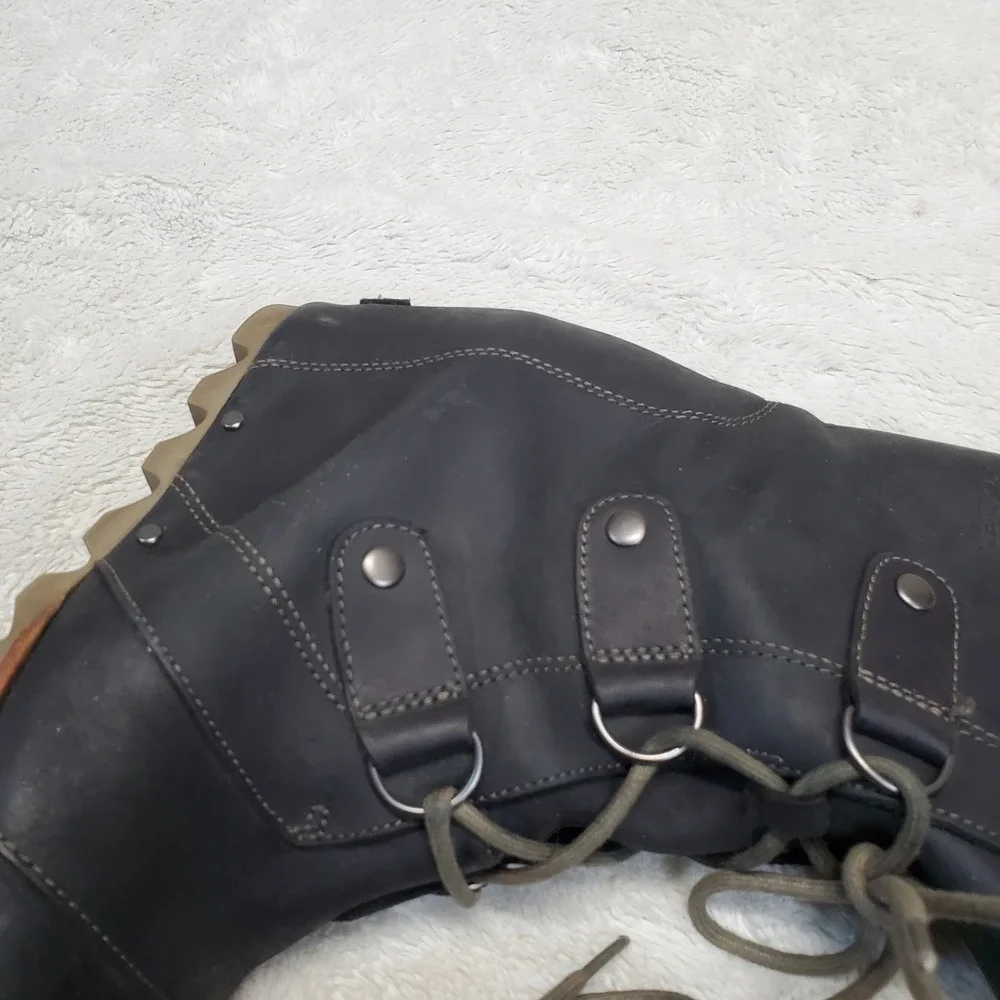 Sorel Black Leather Joan of Arctic Grunge Casual Whimsigoth Wedge‎ Boots 8.5